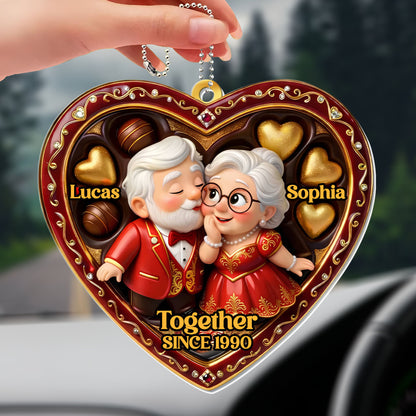 Together Since [Year], Heart Ornament With Elderly Couple