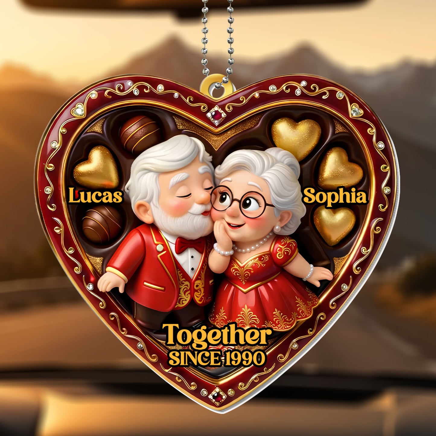 Together Since [Year], Heart Ornament With Elderly Couple
