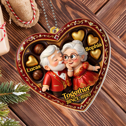 Together Since [Year], Heart Ornament With Elderly Couple