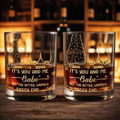 It's You And Me Babe, Heart And Stars - Personalized Custom Whiskey Glass - CPL1232_RWG