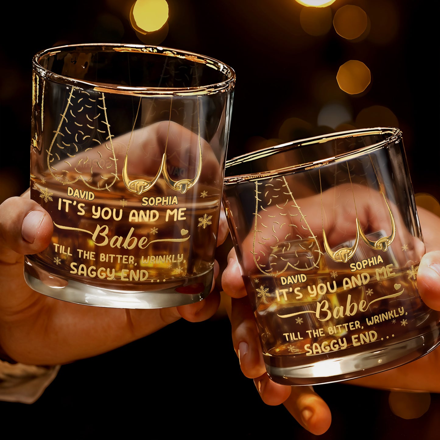 It's You And Me Babe, Heart And Stars - Personalized Custom Whiskey Glass - CPL1232_RWG