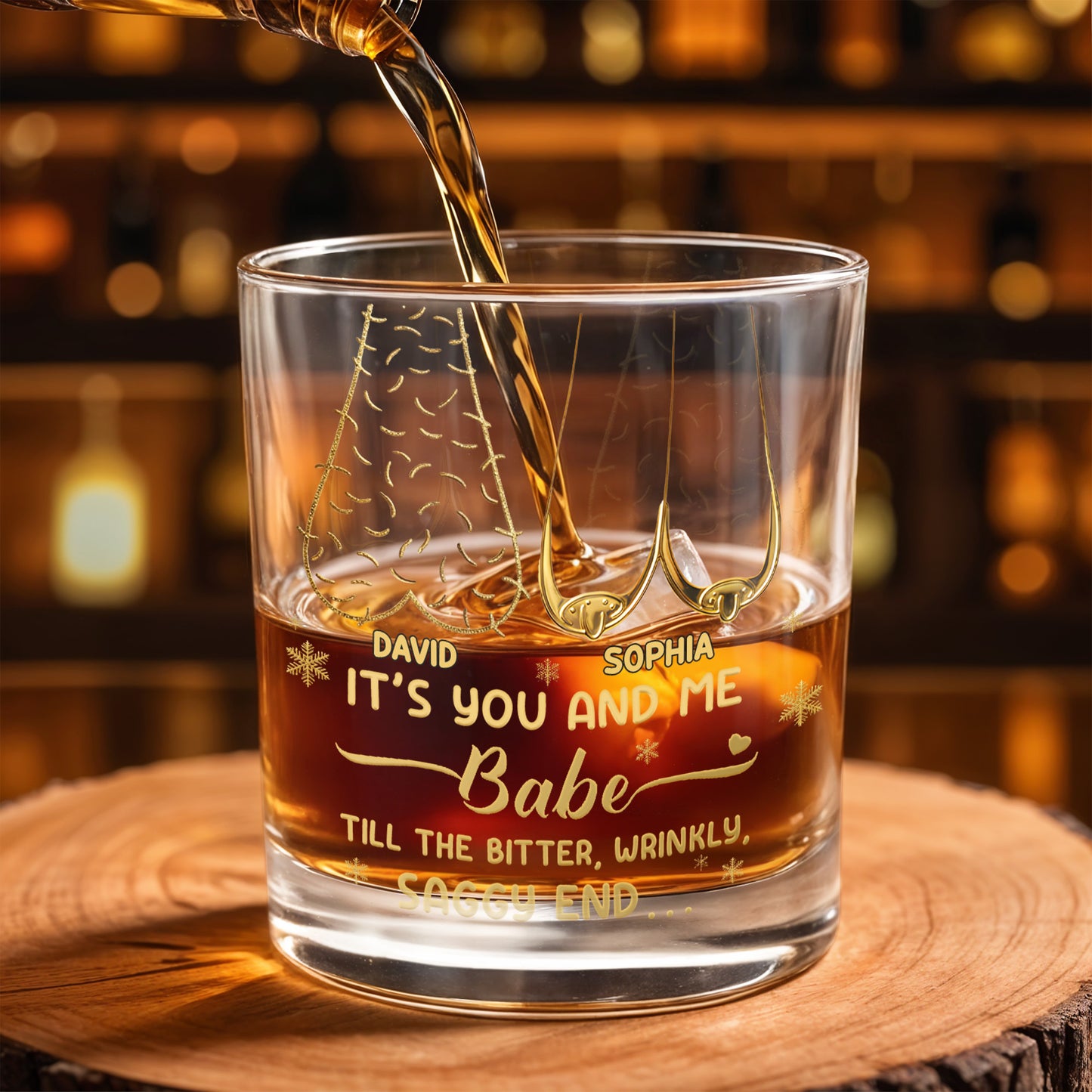 It's You And Me Babe, Heart And Stars - Personalized Custom Whiskey Glass - CPL1232_RWG