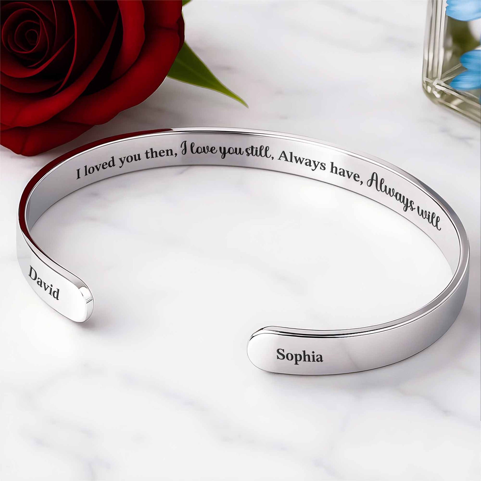 I Loved You Then I Love You Still Engraved Cuff Bracelet