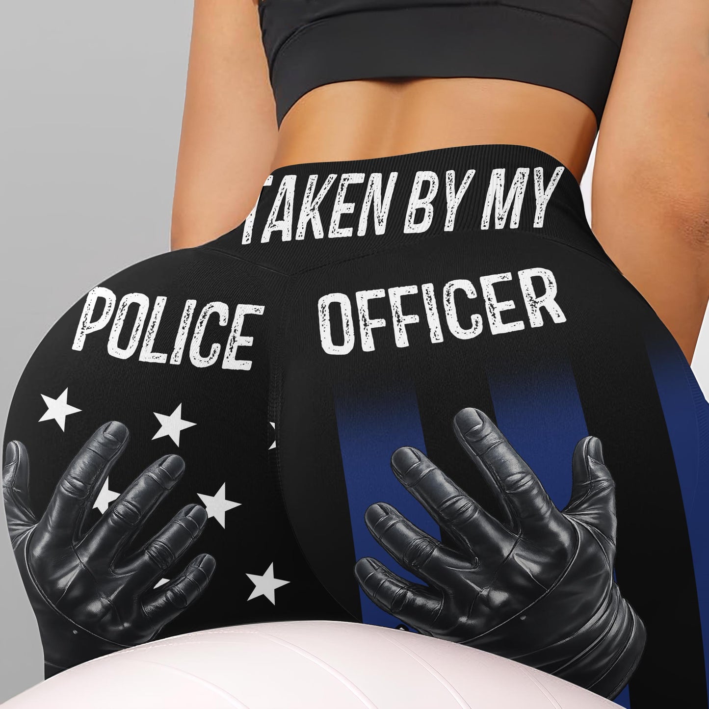 Taken By My Police Officer, Police Gloves And Stars - Personalized Women Leggings - CPL1237_WLEG