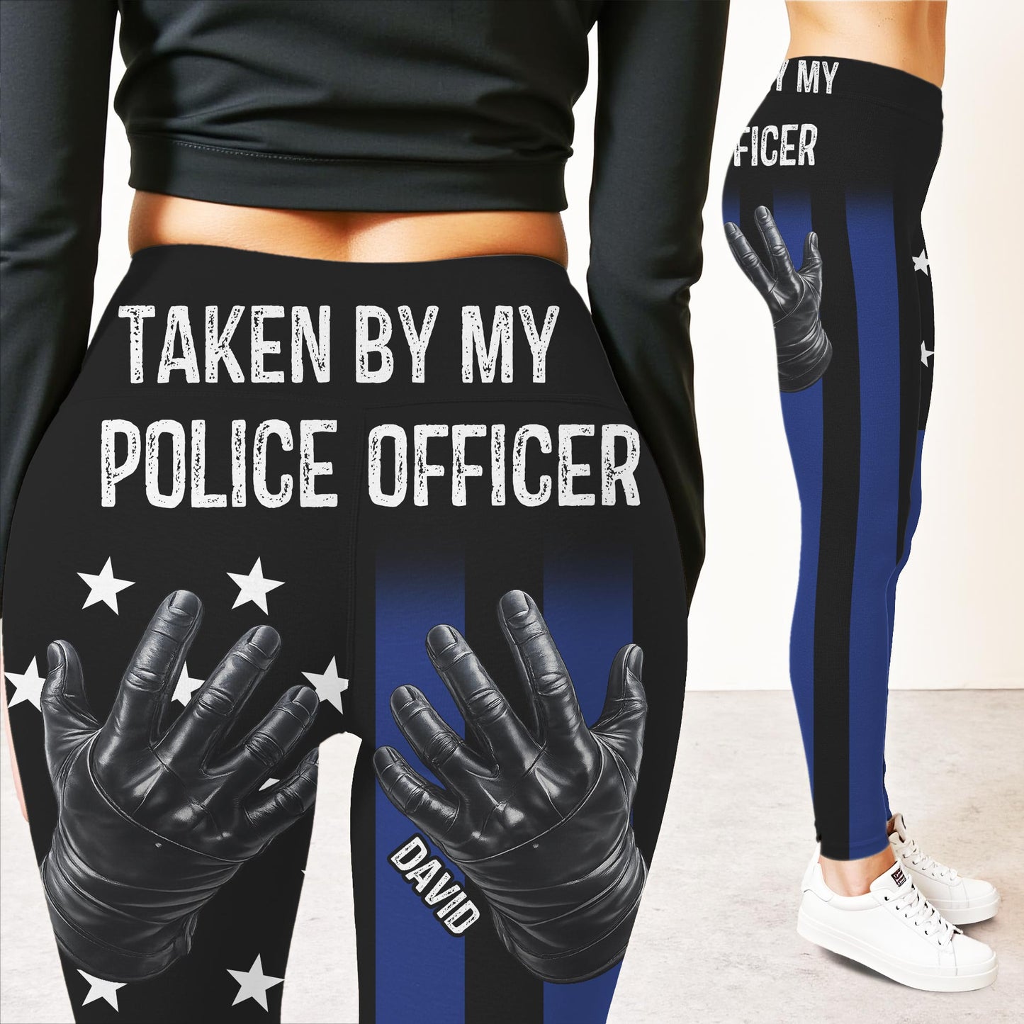 Taken By My Police Officer, Police Gloves And Stars - Personalized Women Leggings - CPL1237_WLEG