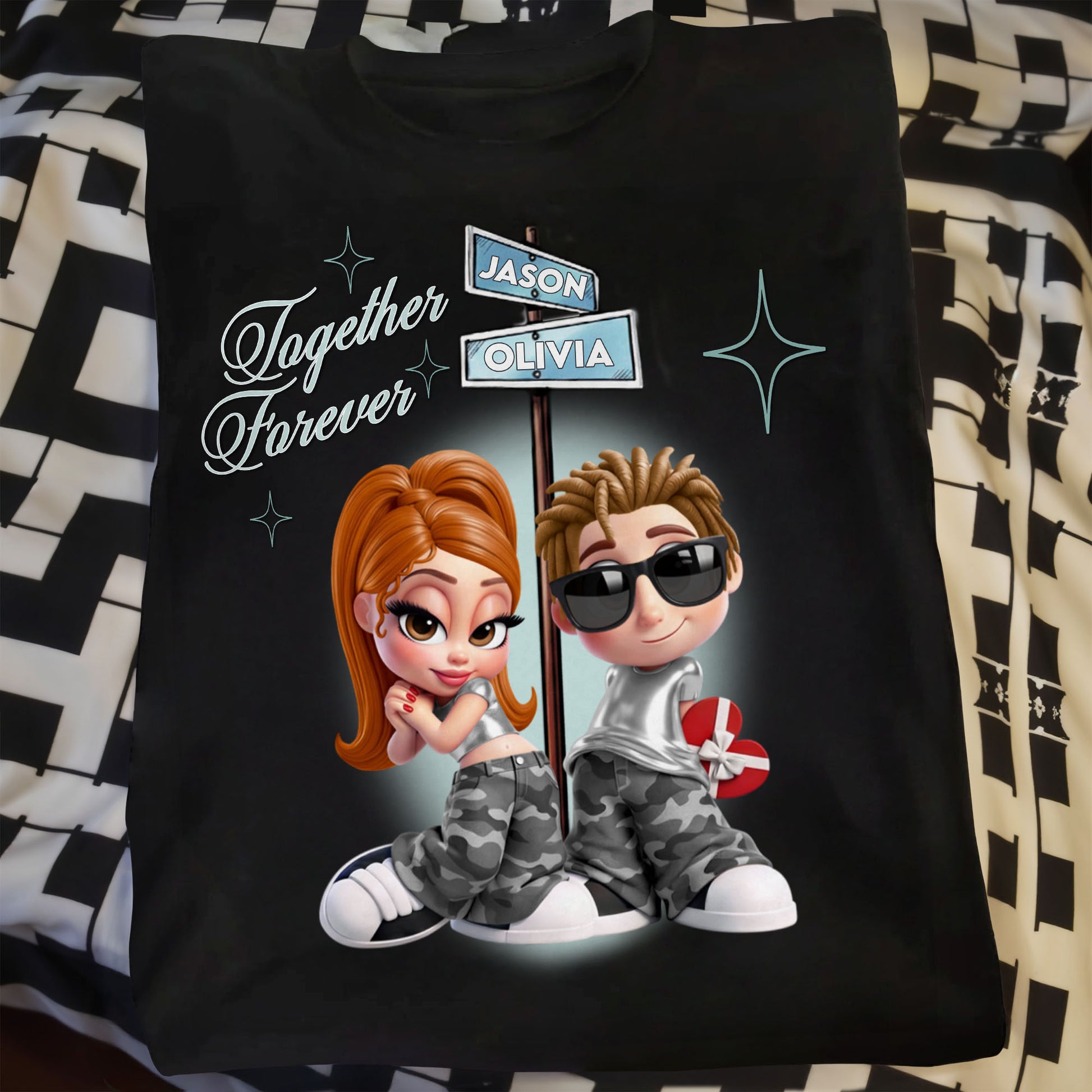 Together Forever, Cartoon Couple Heart Design