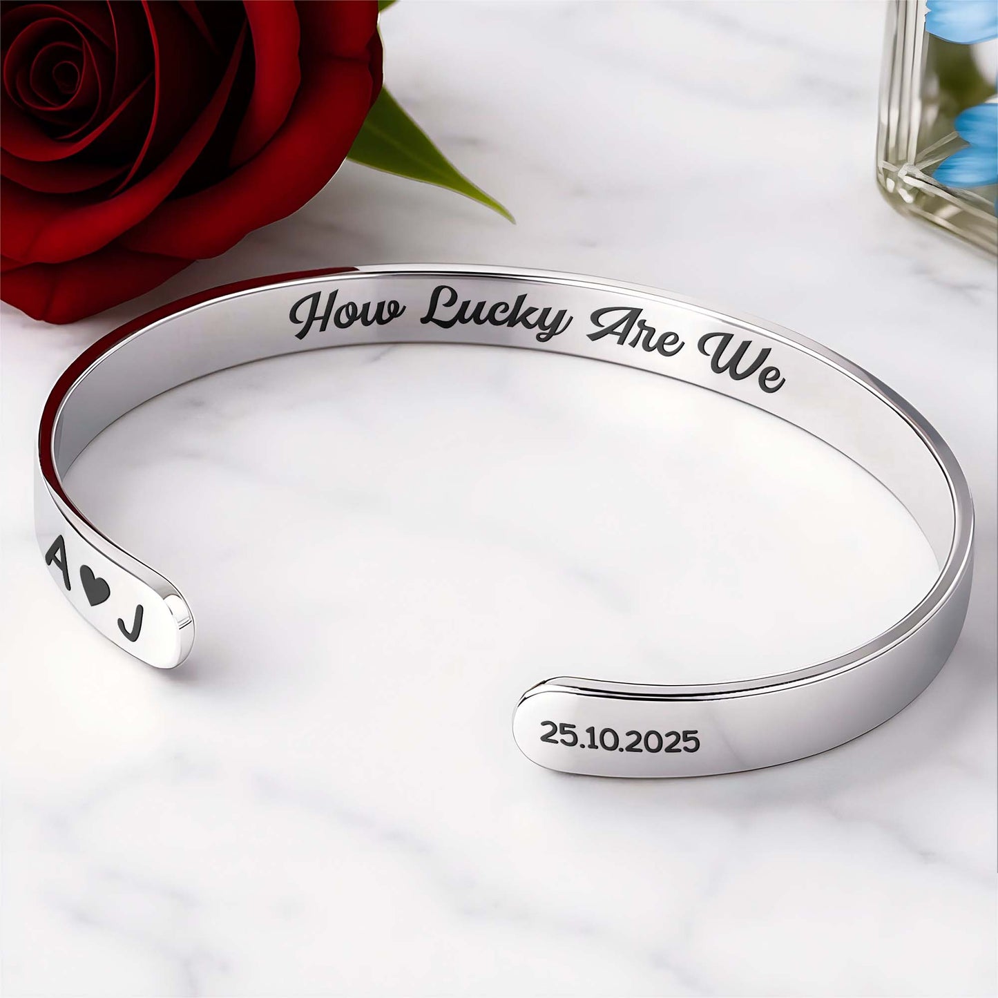 How Lucky Are We Heart And Initials Bracelet