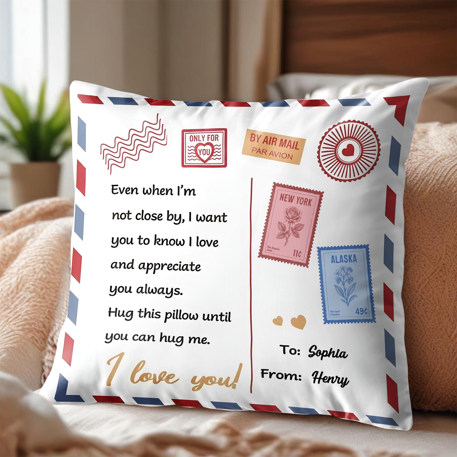 Hug This Pillow Until You Can Hug Me, Air Mail Design