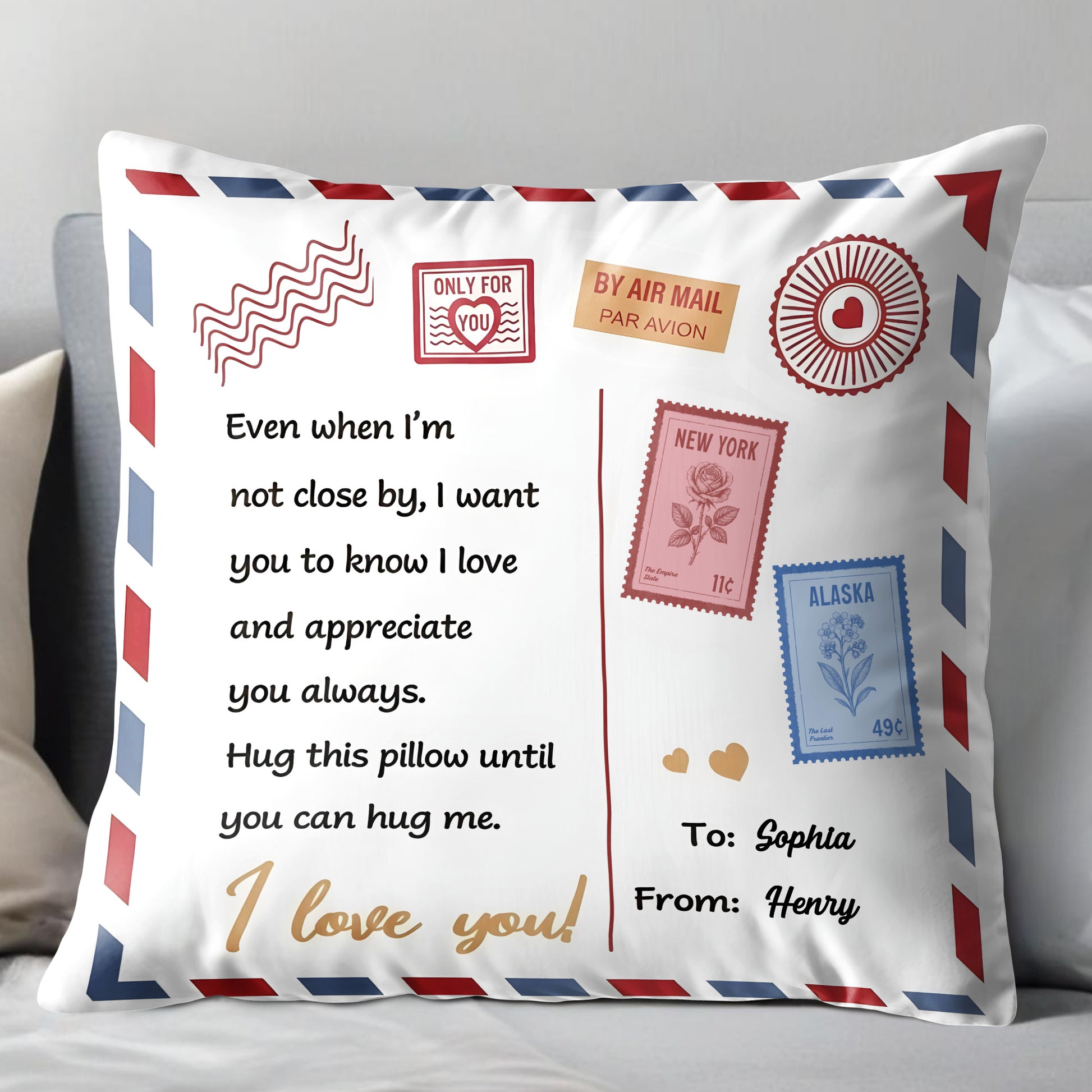 Hug This Pillow Until You Can Hug Me, Air Mail Design