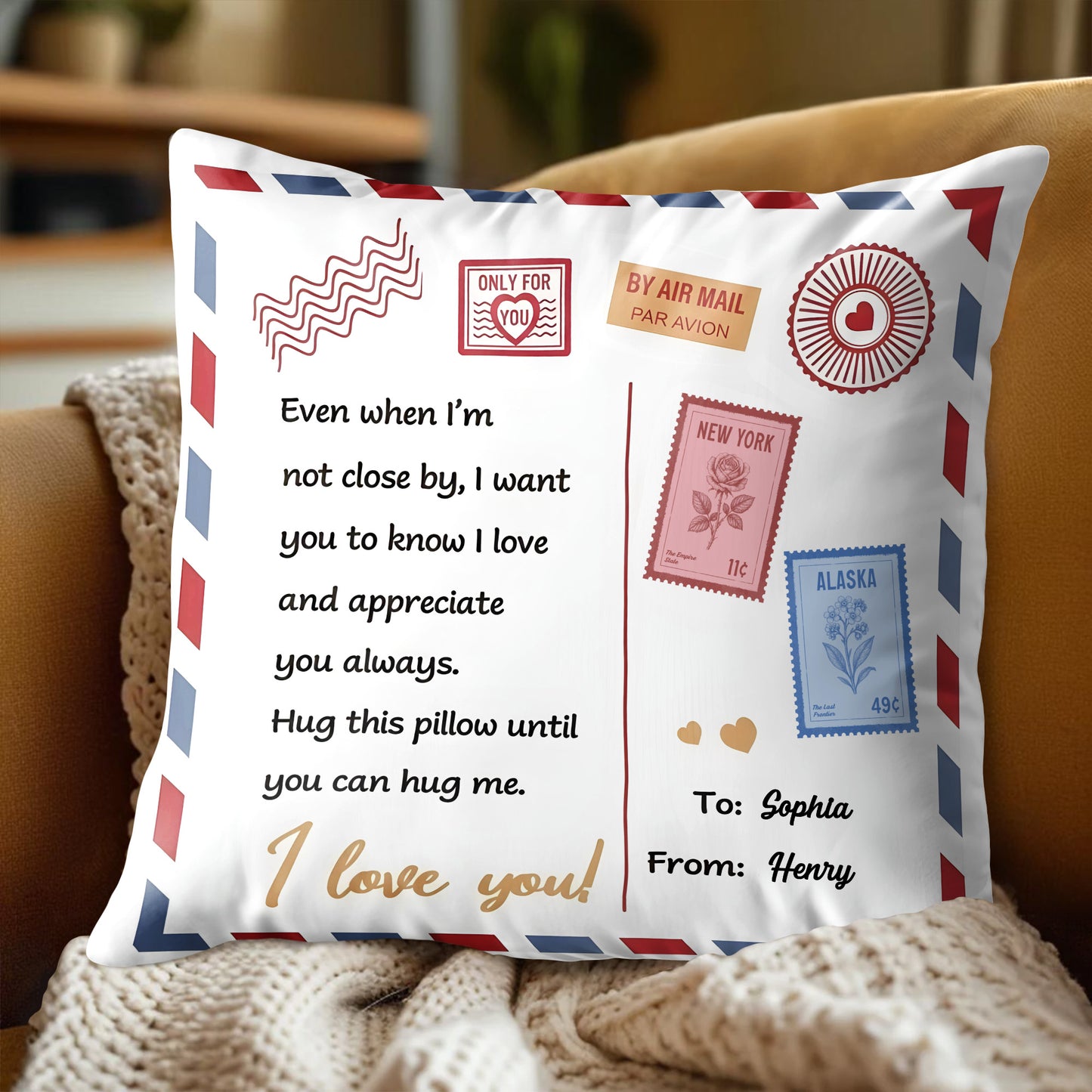 Hug This Pillow Until You Can Hug Me, Air Mail Design