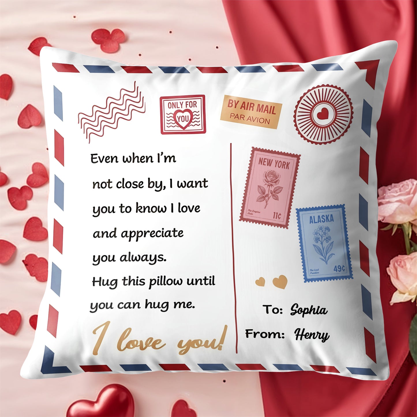 Hug This Pillow Until You Can Hug Me, Air Mail Design