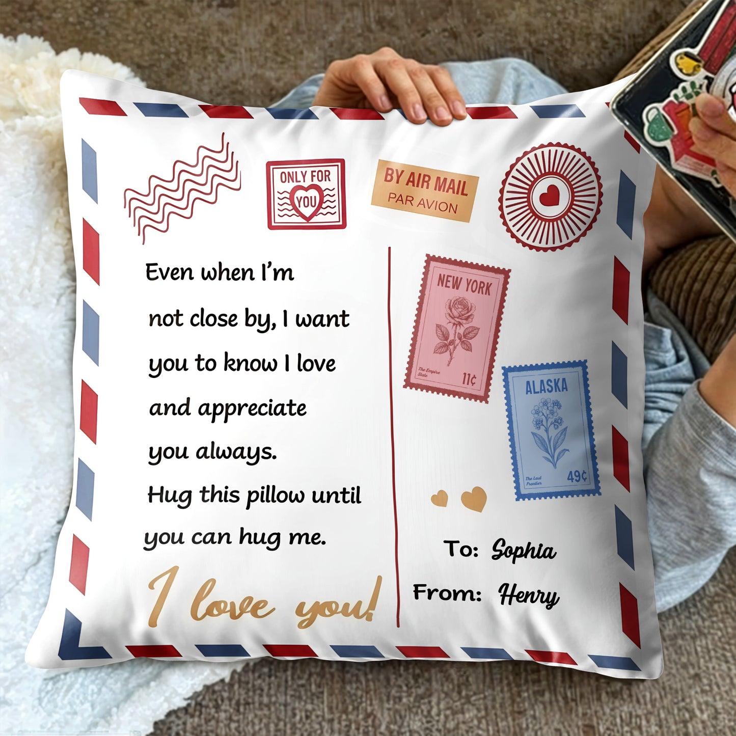 Hug This Pillow Until You Can Hug Me, Air Mail Design
