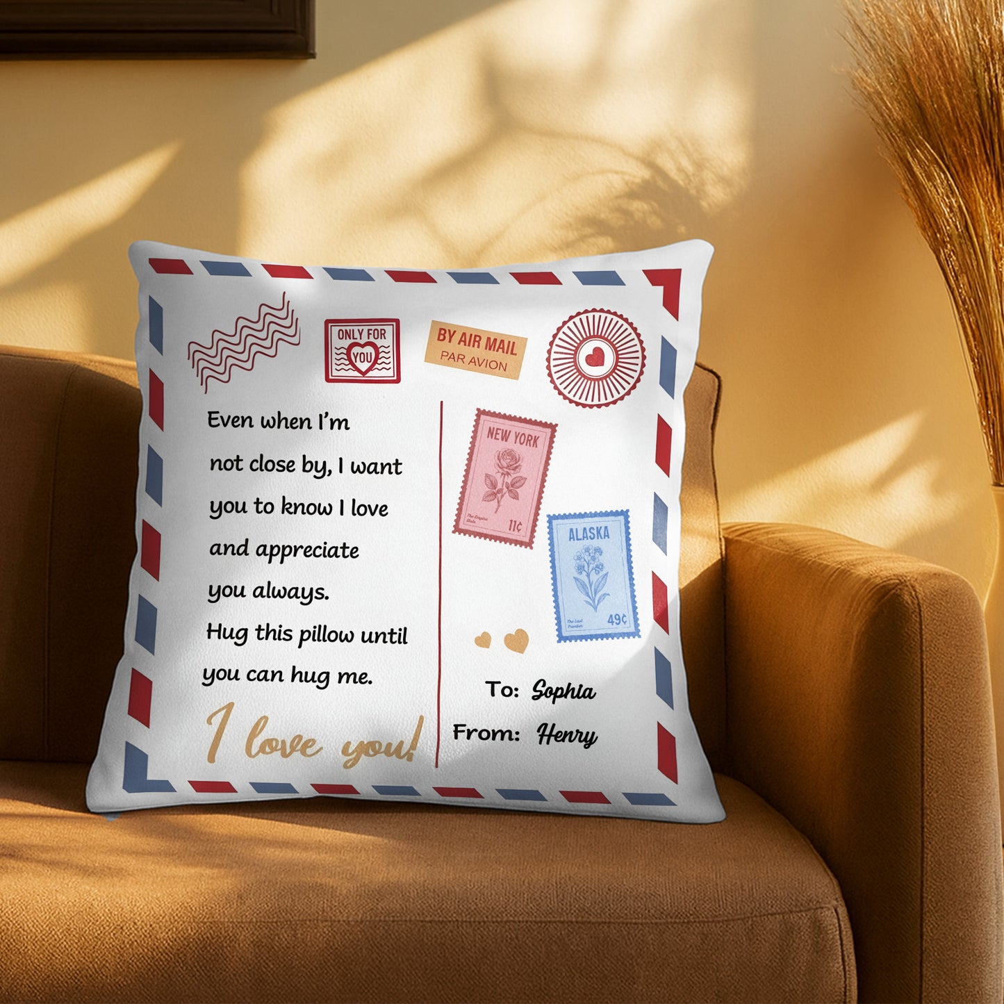 Hug This Pillow Until You Can Hug Me, Air Mail Design