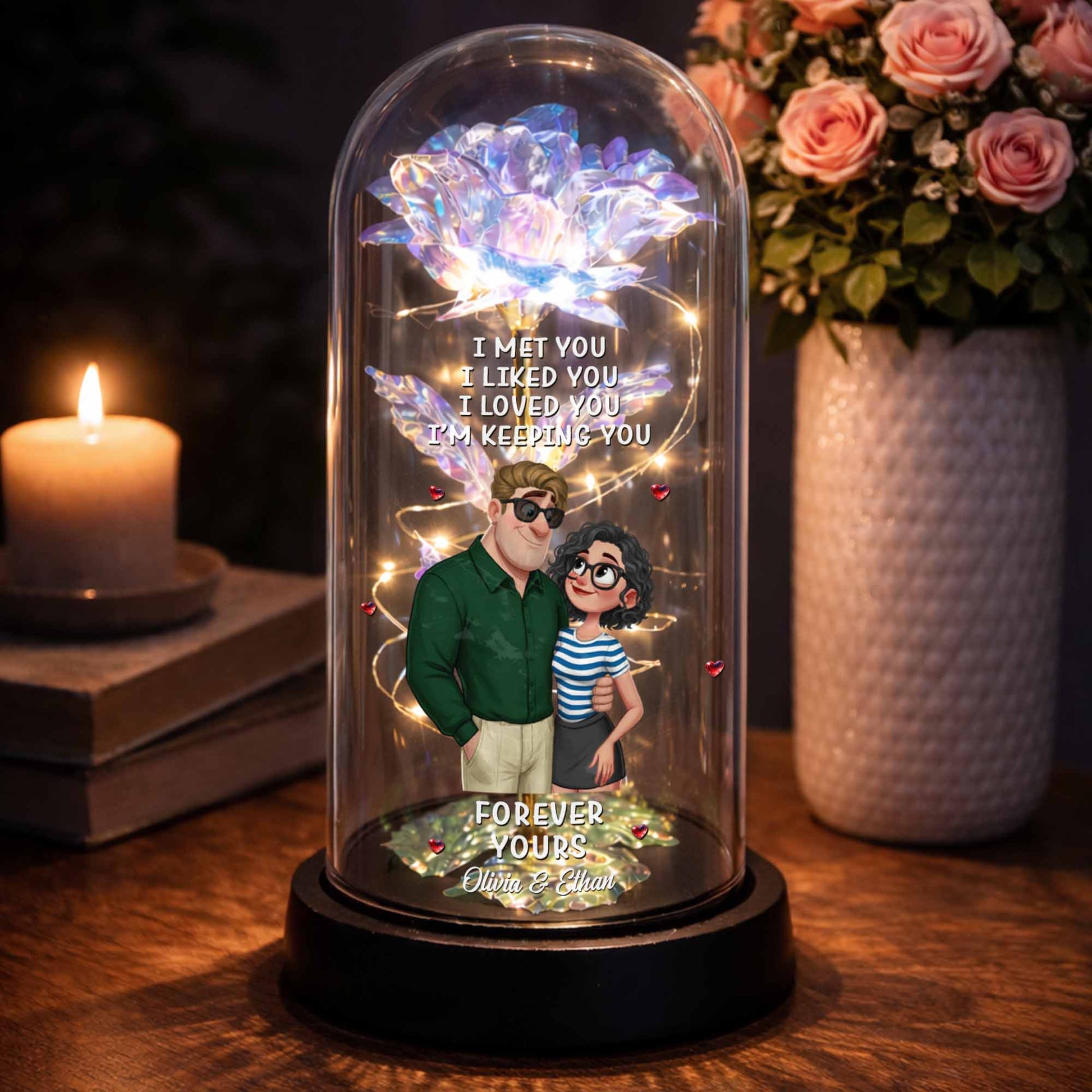 I Met You, I Loved You, Romantic Couple With Rose And Hearts