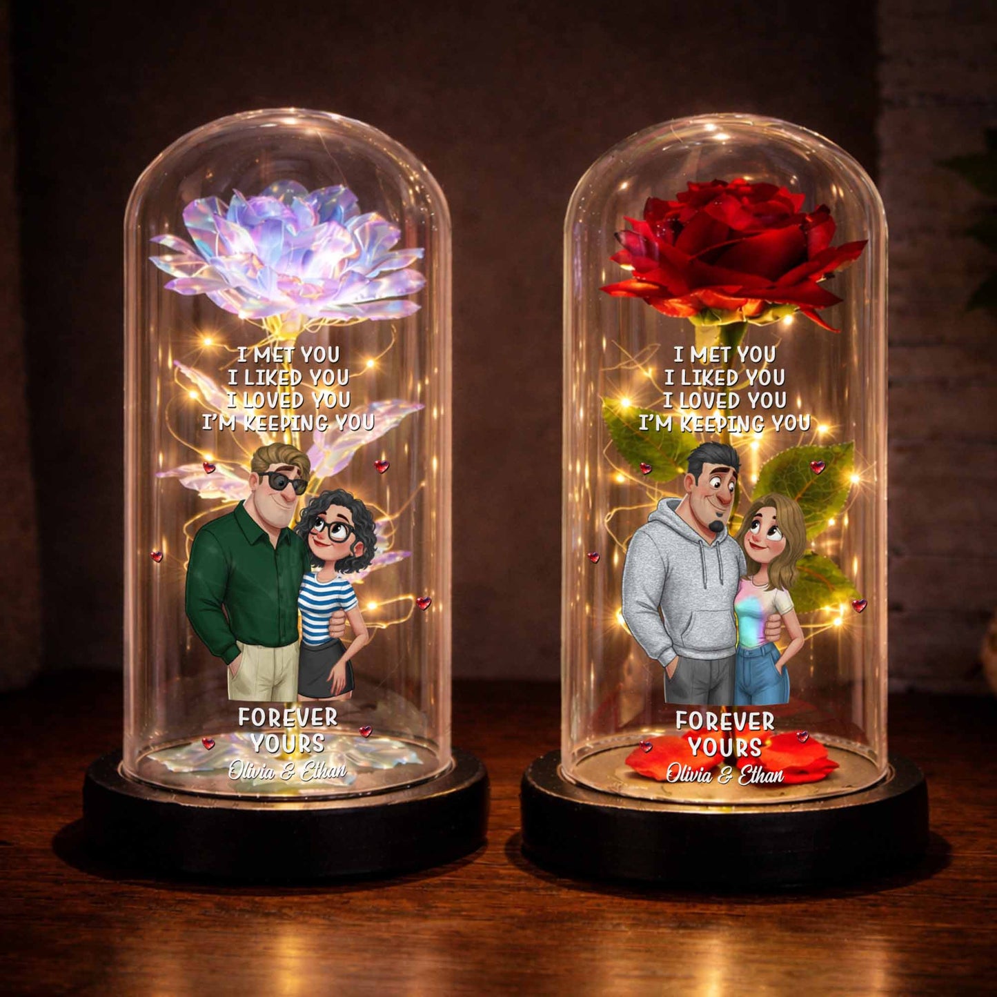 I Met You, I Loved You, Romantic Couple With Rose And Hearts