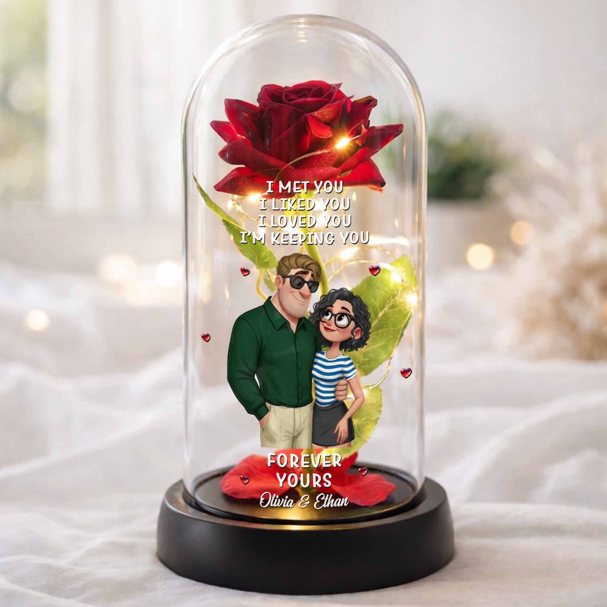 I Met You, I Loved You, Romantic Couple With Rose And Hearts