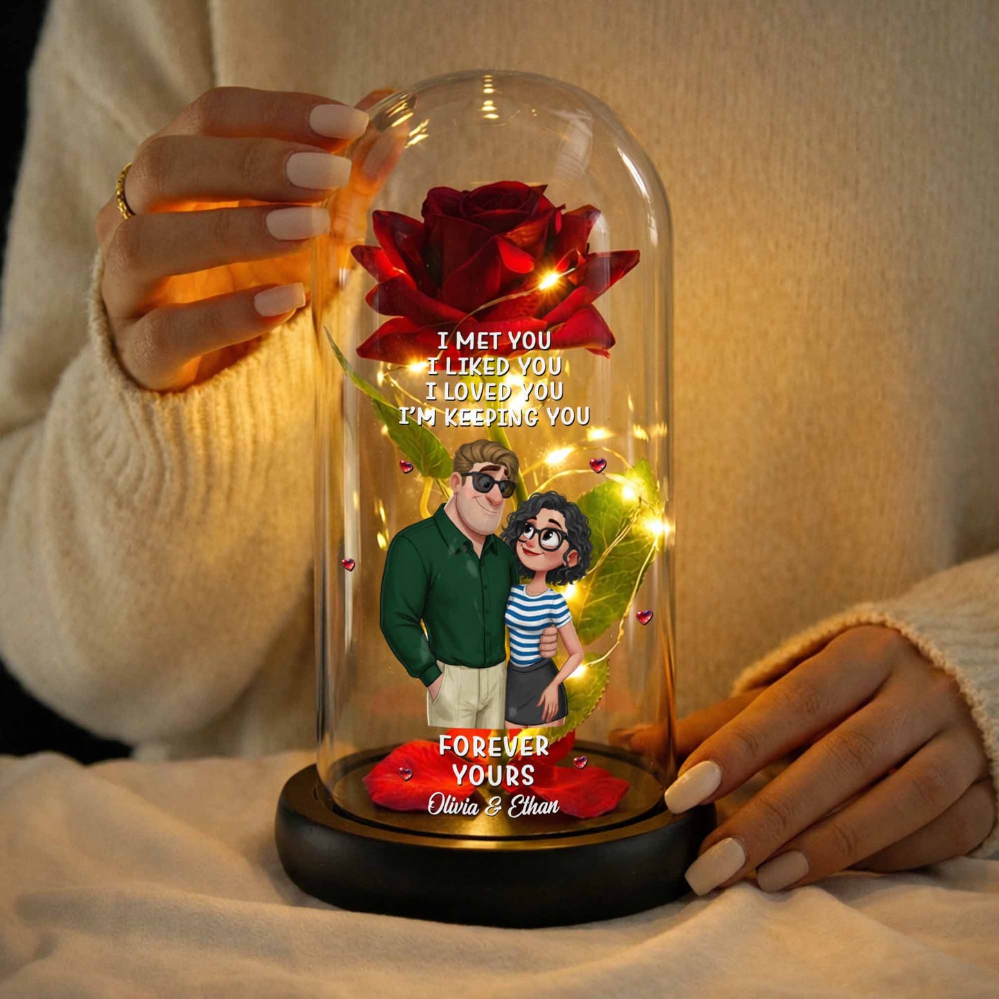 I Met You, I Loved You, Romantic Couple With Rose And Hearts