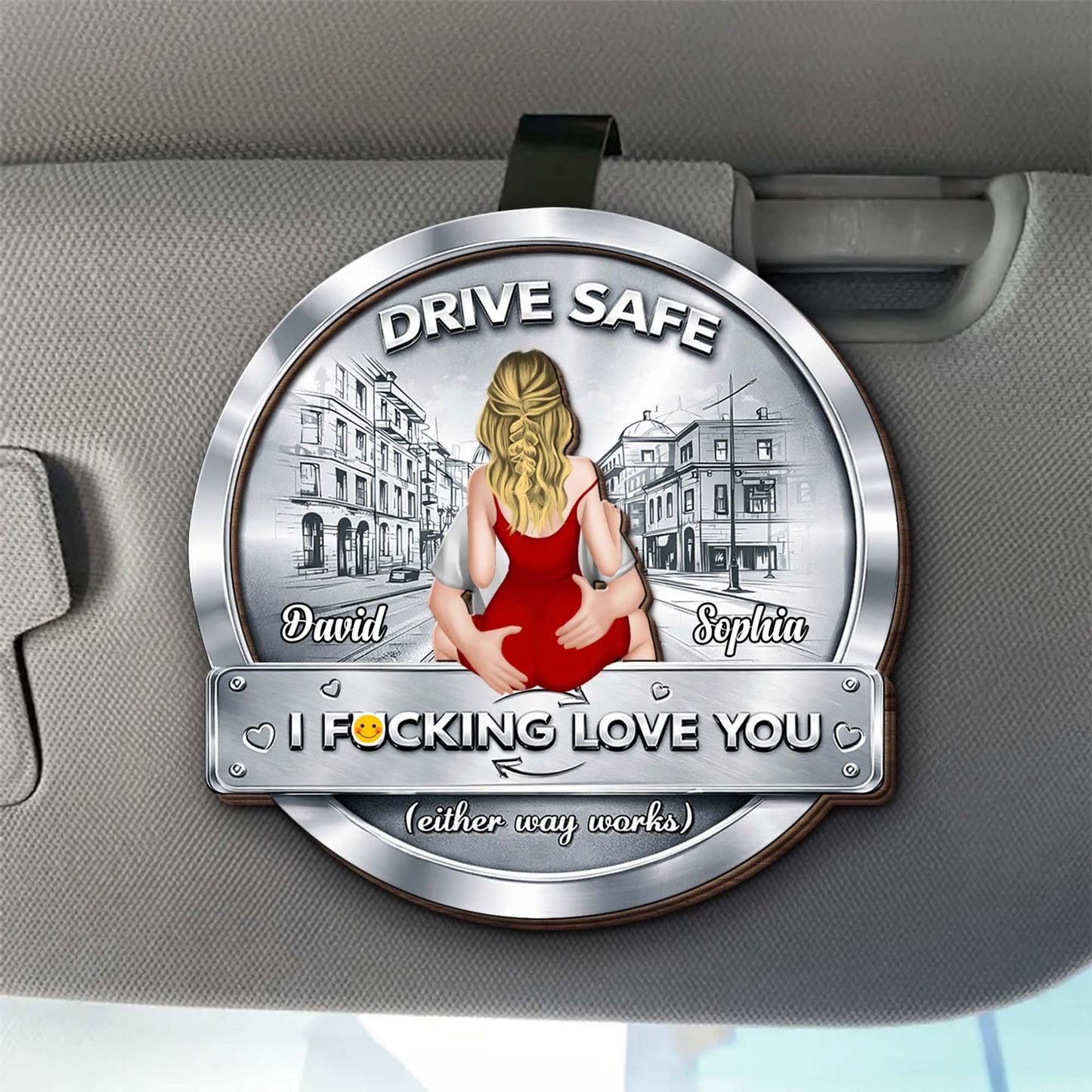 Drive Safe, I Effing Love You, Woman In Red Dress - Personalized Custom Shaped Car Visor Clip - CPL1254_VIS