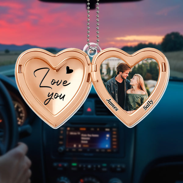 Love You Heart Shaped Photo Ornament