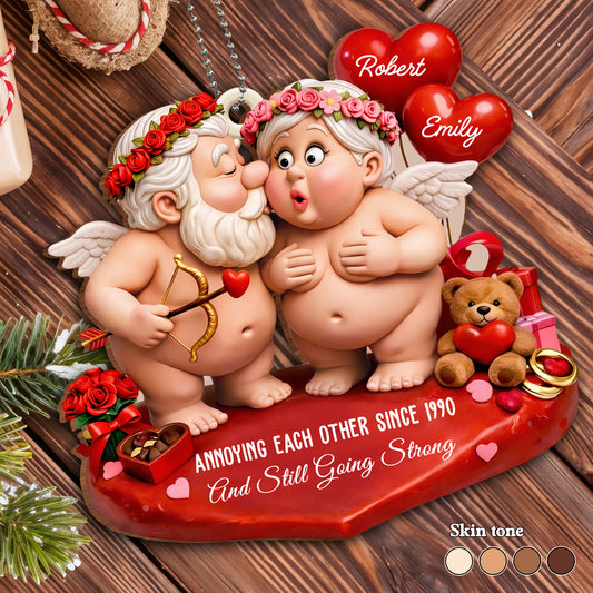 Annoying Each Other Since, Cupid And Roses - Personalized Custom Wood Ornament, Car Hanging Ornament - CPL1261_WCA