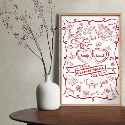 The Perfect Match With Hearts And Cupid Design