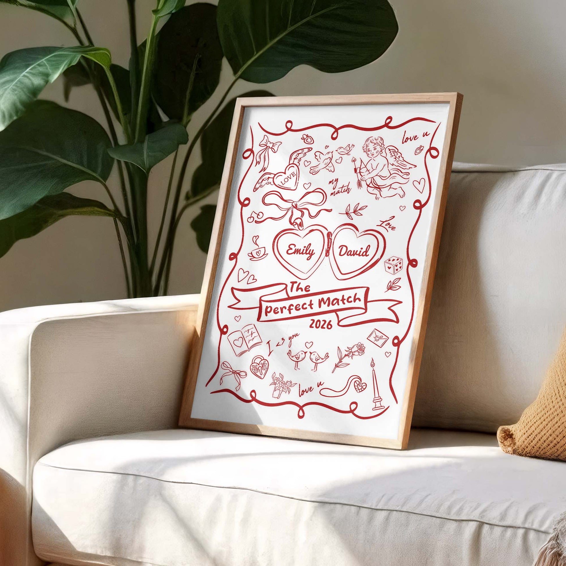 The Perfect Match With Hearts And Cupid Design