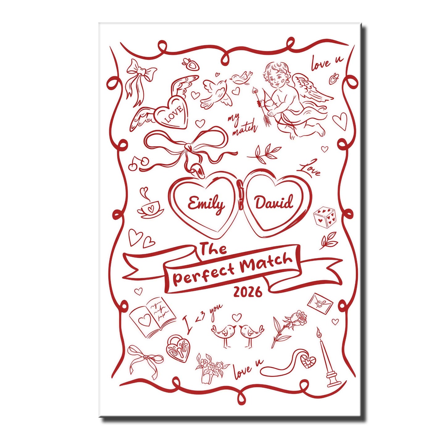 The Perfect Match With Hearts And Cupid Design