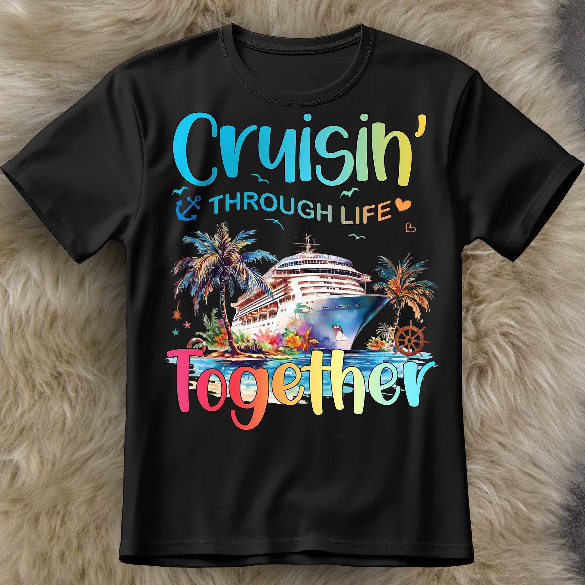 Cruisin' Through Life Together With Cruise Ship And Palm Trees