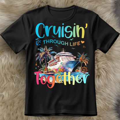 Cruisin' Through Life Together With Cruise Ship And Palm Trees