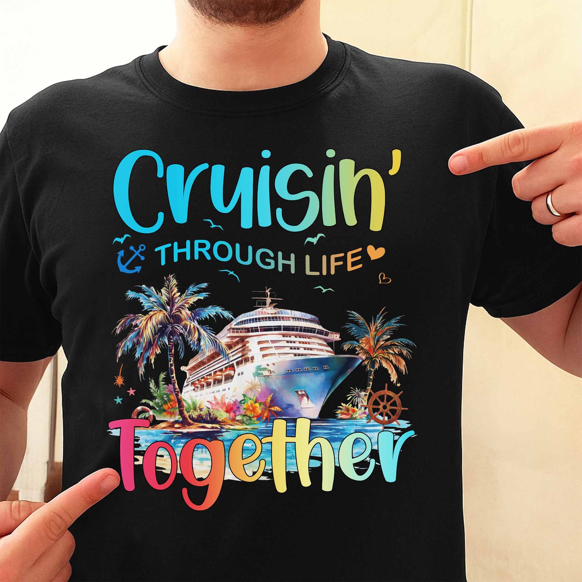 Cruisin' Through Life Together With Cruise Ship And Palm Trees