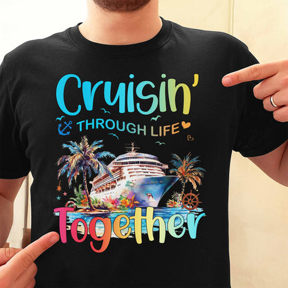 Cruisin' Through Life Together With Cruise Ship And Palm Trees