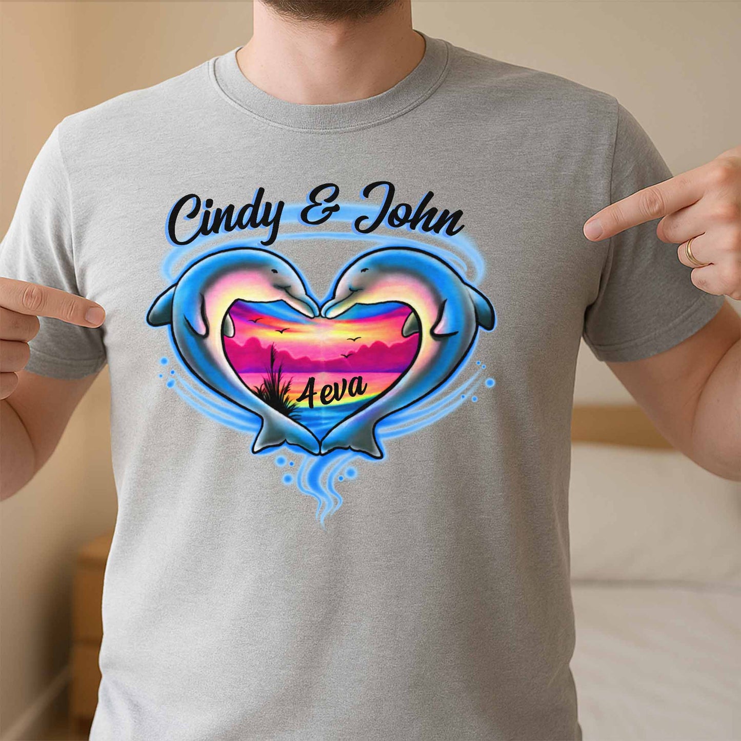 Forever Love With Dolphin Heart Sunset