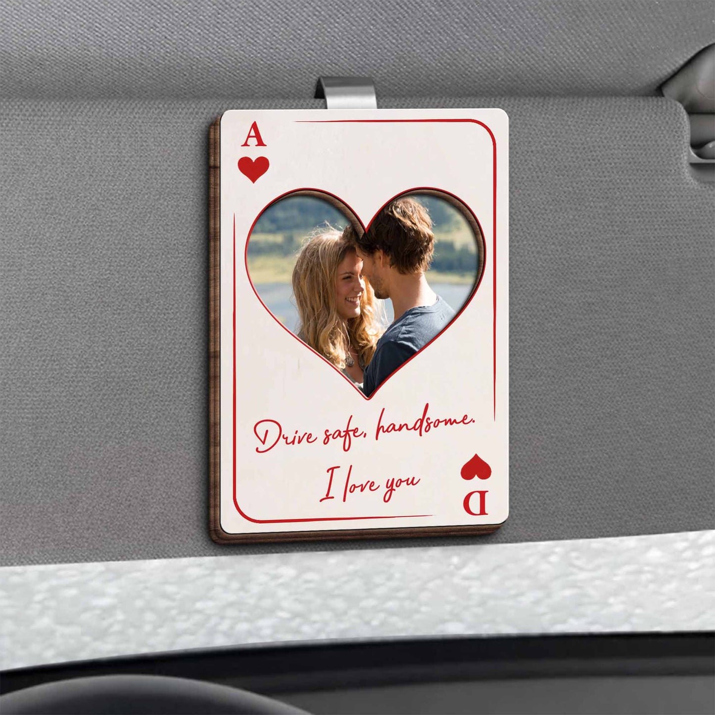 Drive Safe, Handsome. I Love You Heart Shaped Visor Clip