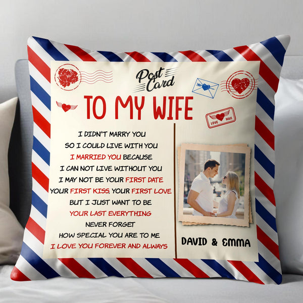 To My Wife, Postcard Design With Stripes And Photo Frame