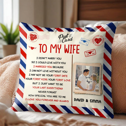 To My Wife, Postcard Design With Stripes And Photo Frame