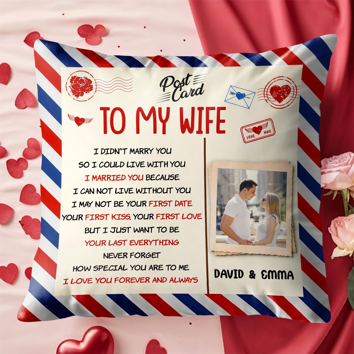To My Wife, Postcard Design With Stripes And Photo Frame