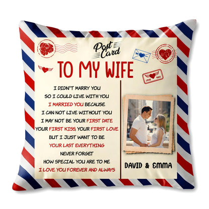 To My Wife, Postcard Design With Stripes And Photo Frame