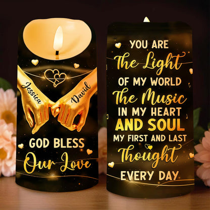 You Are The Light Of My World, Romantic Candle With Hands And Heart Design