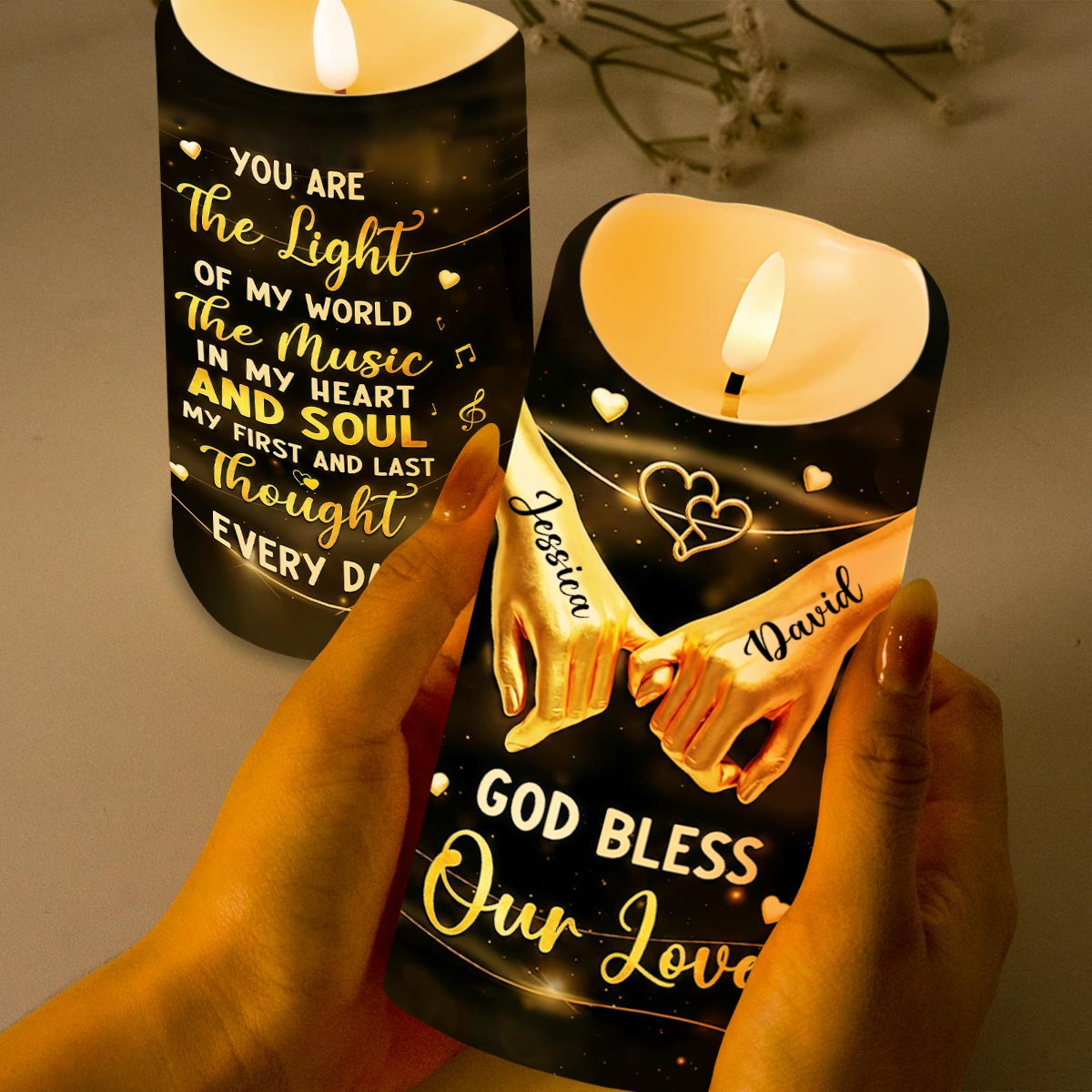 You Are The Light Of My World, Romantic Candle With Hands And Heart Design