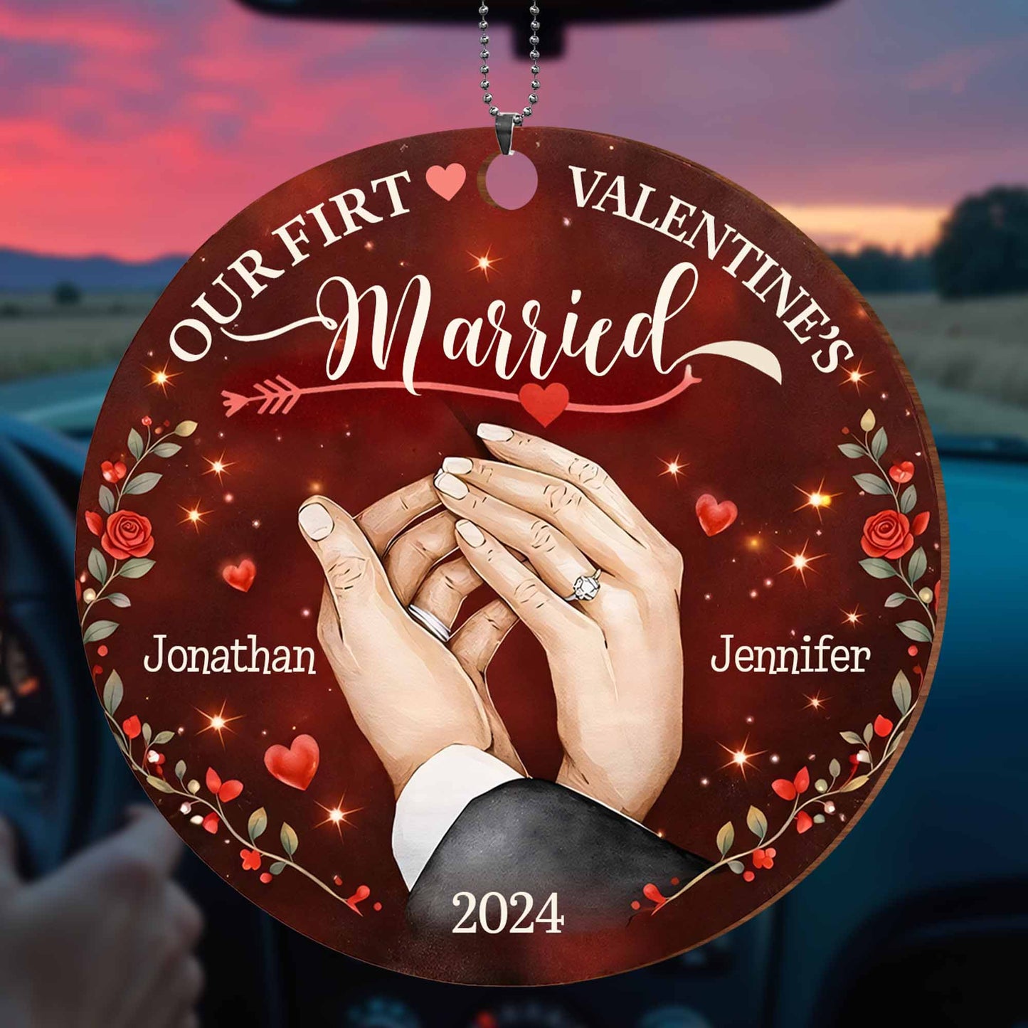 Our First Valentine's Married With Wedding Rings and Roses