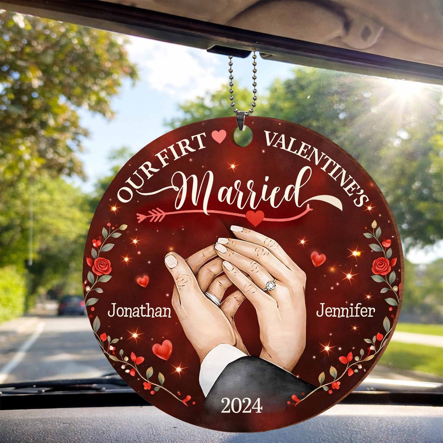 Our First Valentine's Married With Wedding Rings and Roses