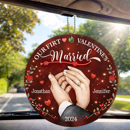 Our First Valentine's Married With Wedding Rings and Roses