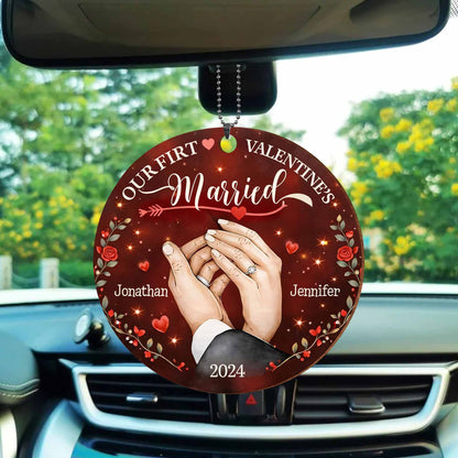 Our First Valentine's Married With Wedding Rings and Roses