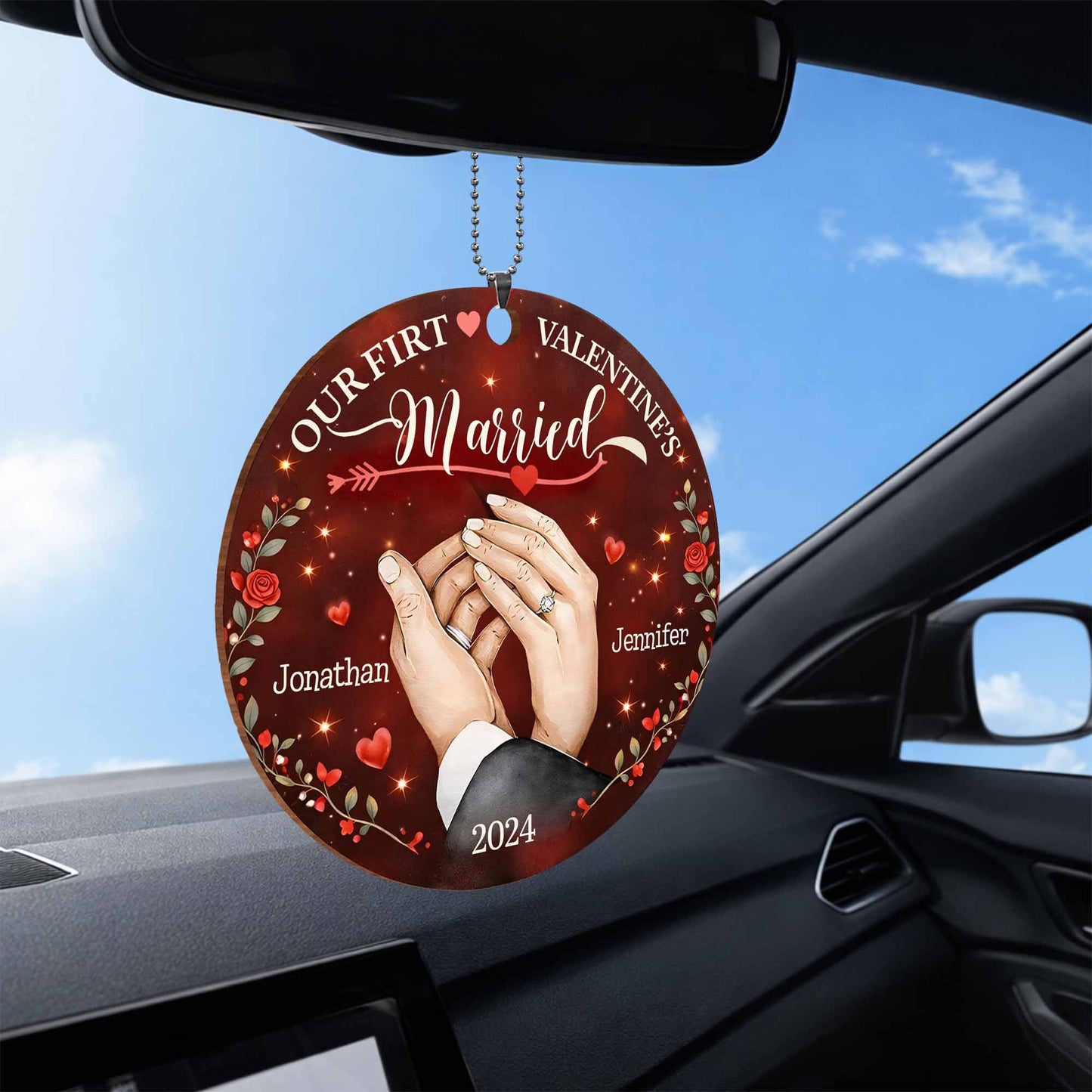 Our First Valentine's Married With Wedding Rings and Roses