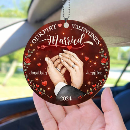 Our First Valentine's Married With Wedding Rings and Roses