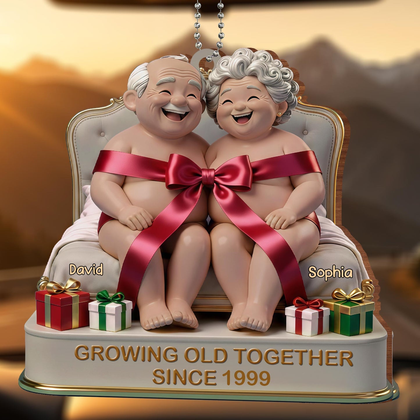 Growing Old Together, Elderly Couple With Gifts