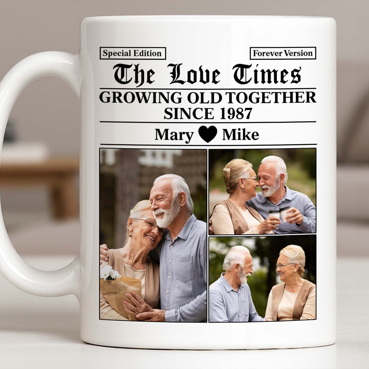 The Love Times, Growing Old Together, Photos Of A Couple - Personalized Custom Coffee Mug - CPL1316_MG