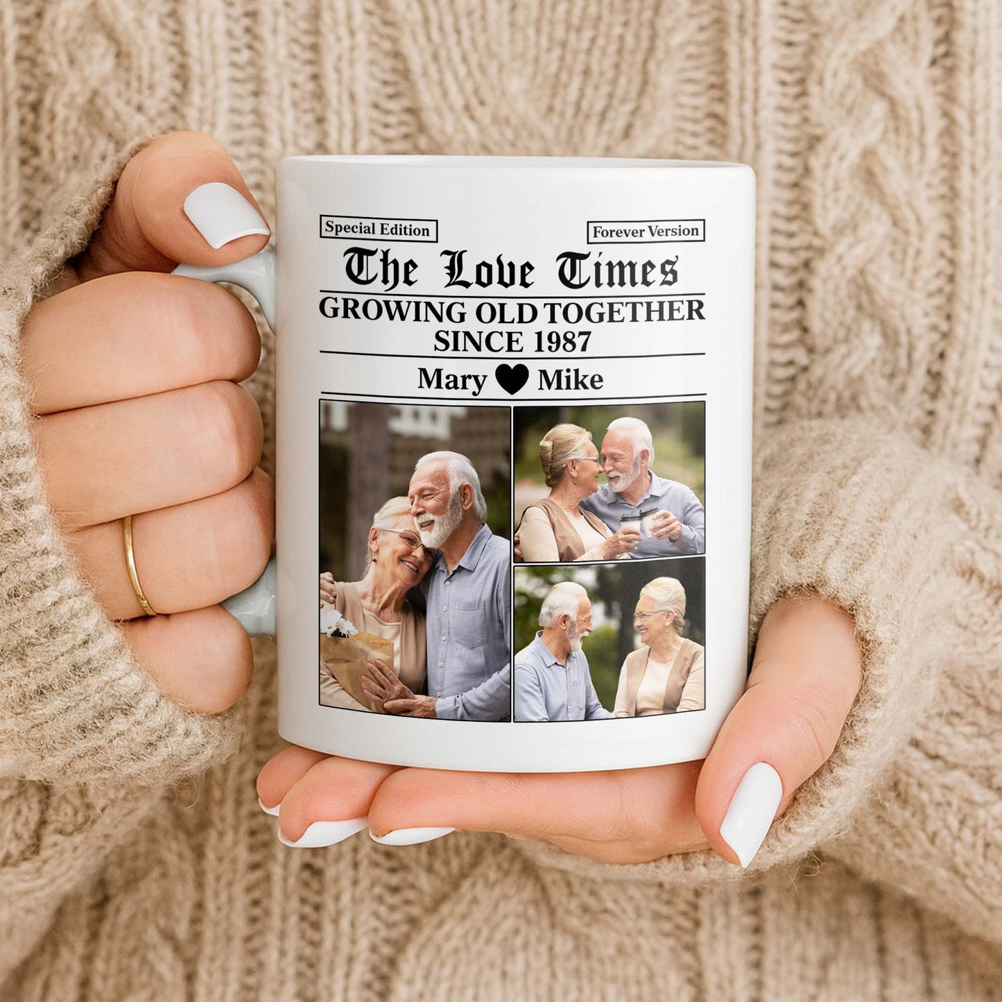The Love Times, Growing Old Together, Photos Of A Couple - Personalized Custom Coffee Mug - CPL1316_MG