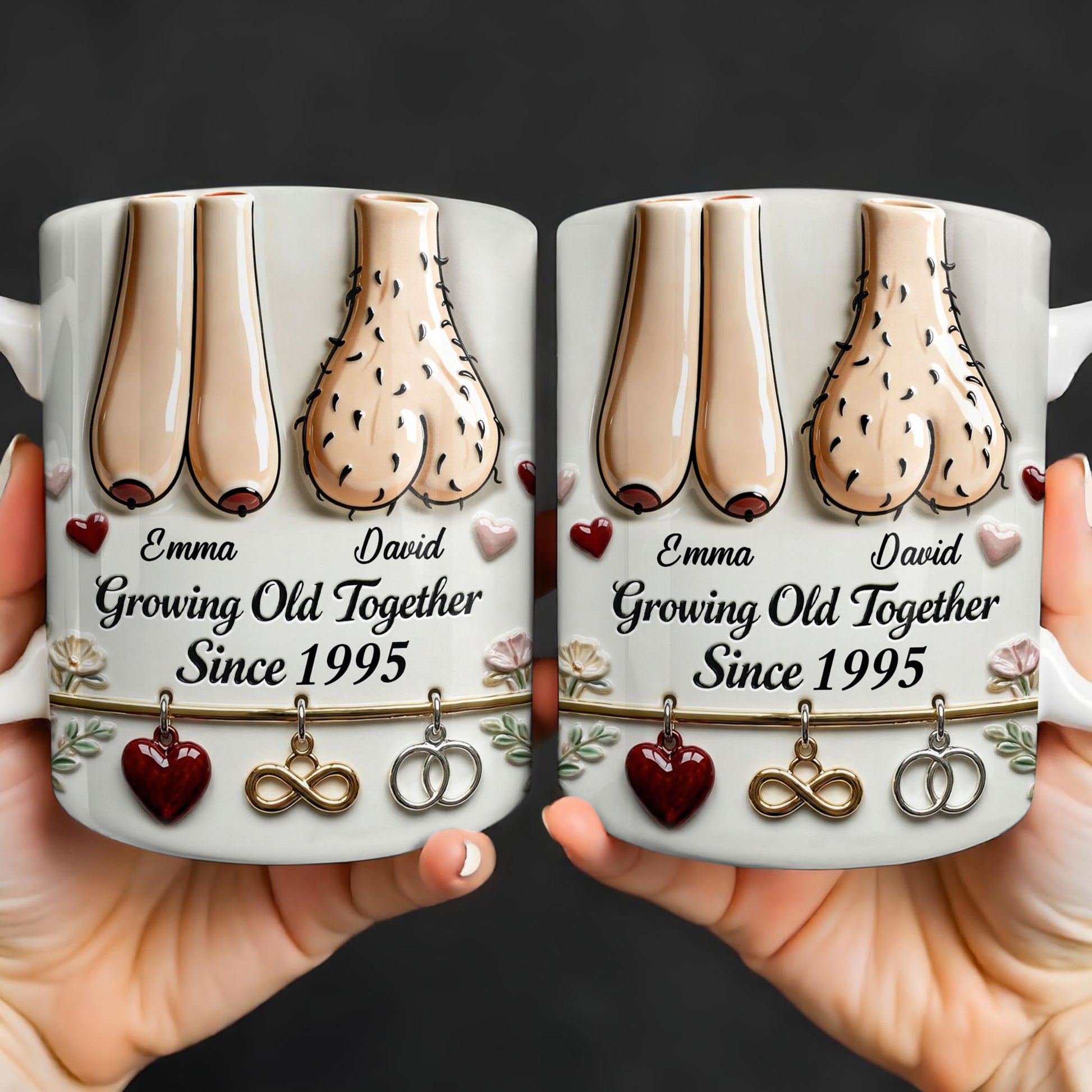 Growing Old Together With Hearts And Symbols