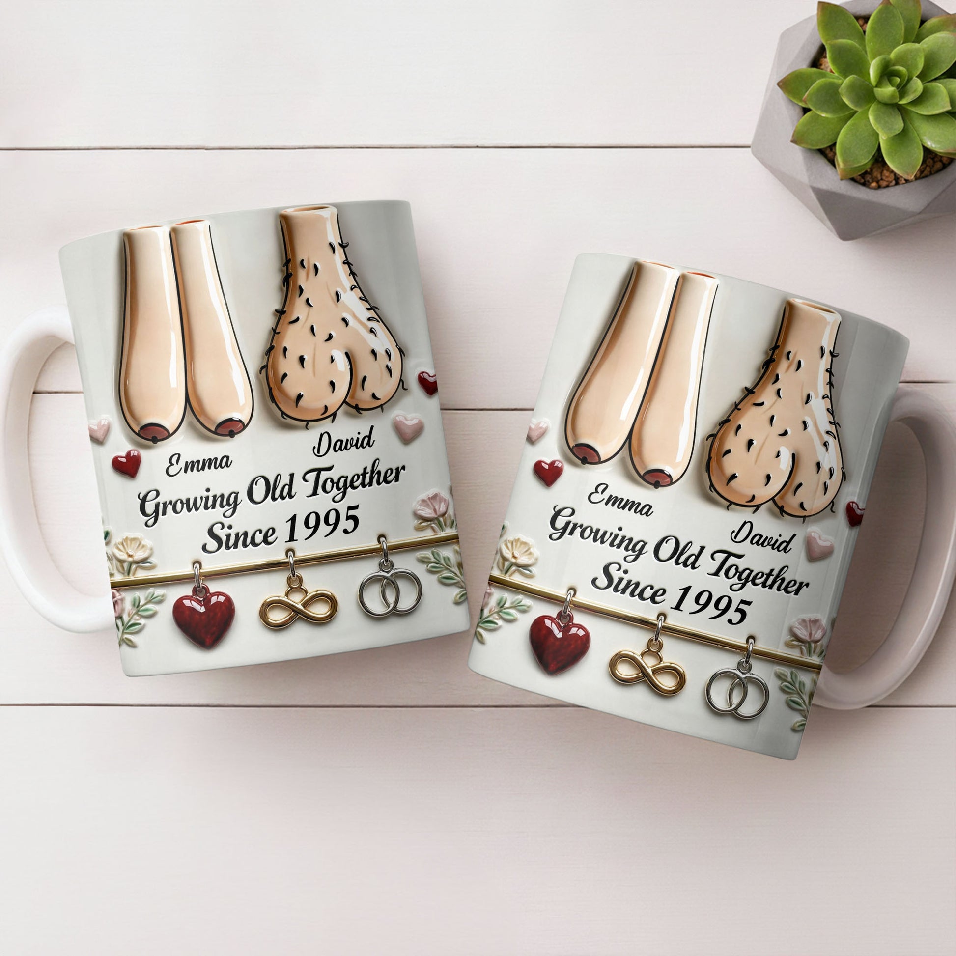 Growing Old Together With Hearts And Symbols